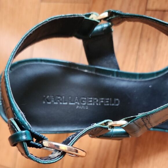 Karl Lagerfeld Teal Croc-Embossed Heels - Women's Size 8.5 - Picture 2 of 6